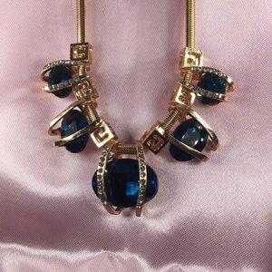 GOLD TONE NECKLACE DEEP TURQUOISE/BLUE SAPPHIRES